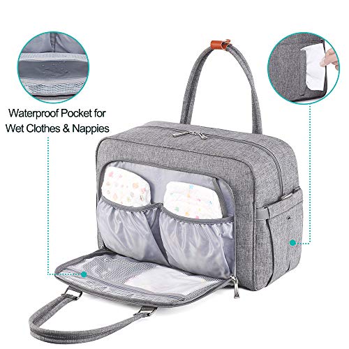 Bolsa de Pañalera WELAVILA, bolso para pañales unisex con almohadilla para cambiar y bolsillos aislados para Mamá y Papá, bolsa de viaje convertible, gris