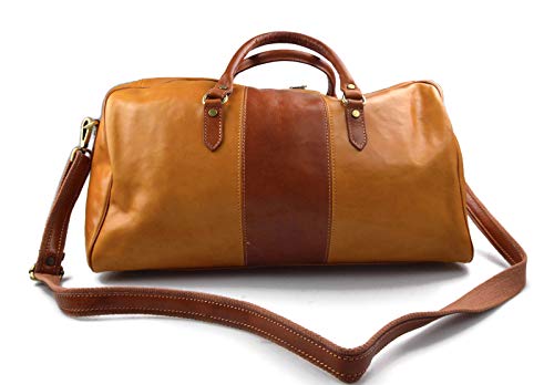 Bolsa de viaje bolsa de lona de cuero bolso viaje mujer hombre bolso deportivo bolso de equipaje piel amarillo - miel bolso de mano viaje (Amarillo - miel)