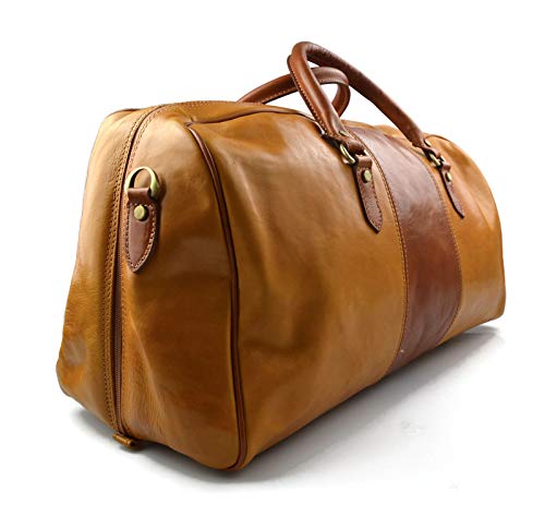 Bolsa de viaje bolsa de lona de cuero bolso viaje mujer hombre bolso deportivo bolso de equipaje piel amarillo - miel bolso de mano viaje (Amarillo - miel)
