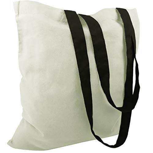 Bolsas de algodón, de yute, con 2 asas largas, color natural, 38 x 42 cm, 100 % algodón., Color natural con asa negra., 10 unidades