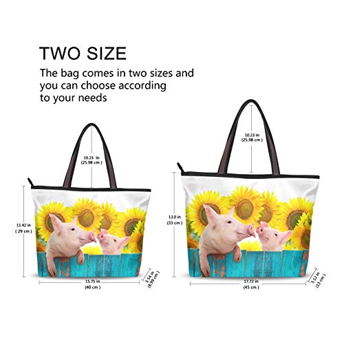 Bolsos de hombro Animal divertido cerdo cerca de girasol para mujeres niñas señoras bolso de mano para estudiantes bolso ligero con correa bolsos de compras