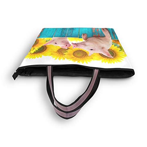 Bolsos de hombro Animal divertido cerdo cerca de girasol para mujeres niñas señoras bolso de mano para estudiantes bolso ligero con correa bolsos de compras