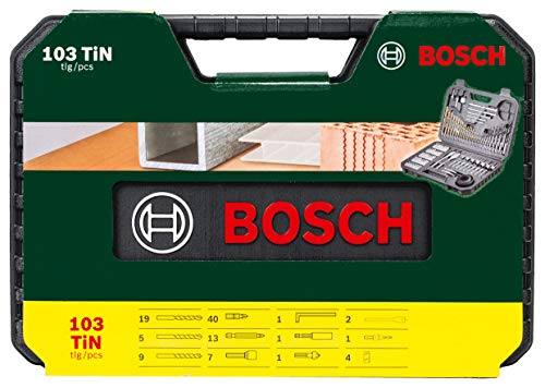 Bosch Maletín de 103 V-Line unidades para taladrar y atornillar para madera, piedra y metal, Accesorios herramientas de perforación y atornillado)
