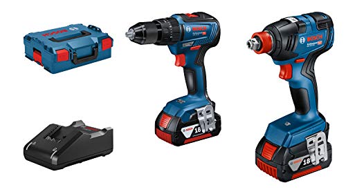 Bosch Professional 18V System GDX 18V-200 + GSB 18V-55 - Set llave de impacto + taladro percutor a batería (2 baterías x 4.0 Ah, 18V, en L-BOXX)