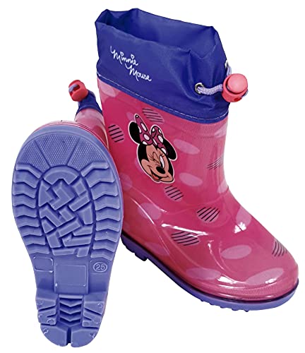 Botas Agua Minnie Mouse para niñas - Botas Agua Disney con Suela Antideslizante y Cuello con Cierre Ajustable (numeric_28)