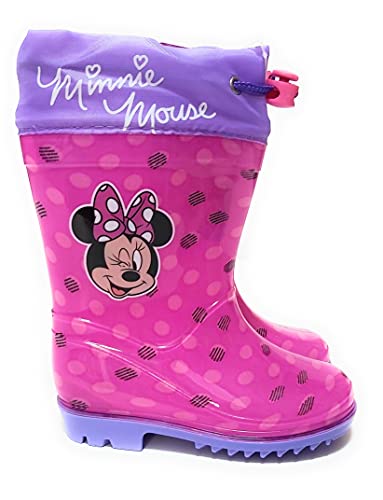 Botas Agua Minnie Mouse para niñas - Botas Agua Disney con Suela Antideslizante y Cuello con Cierre Ajustable (numeric_28)