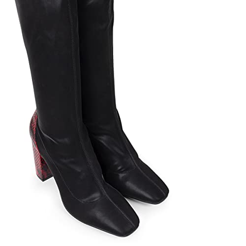 Botas altas negras con detalle de tacón rojo con print de serpiente para mujer CLINGEN