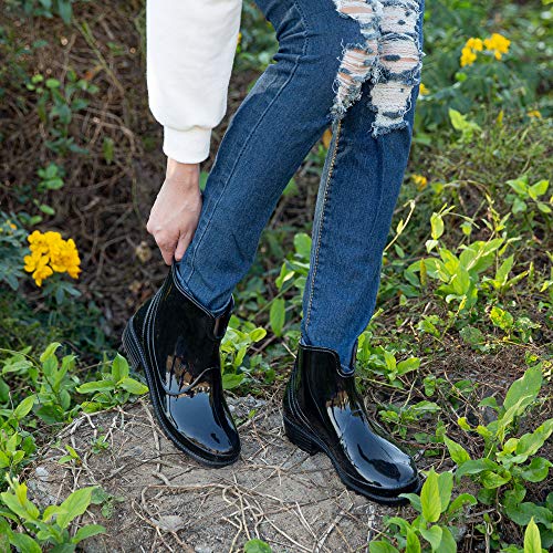 Botas de Agua Mujer Botines Lluvia Goma Jardín Trabajo Impermeables Chelsea Boots Antideslizante Cómoda Negro Talla 38