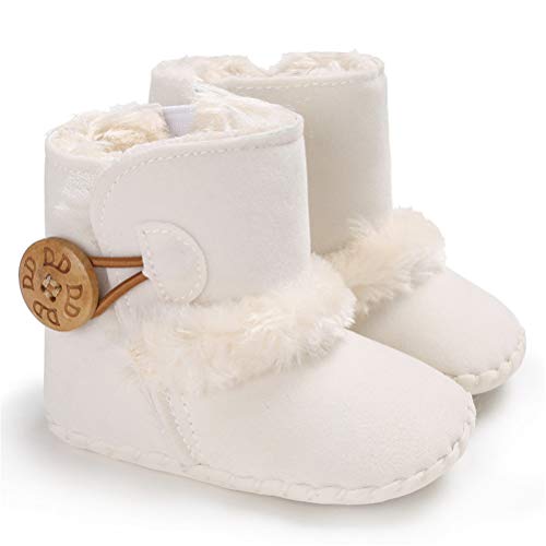 Botas de Bebés Unisexo Zapatos Primeros Pasos Invierno Soft Sole Botas Suaves de Nieve de Suela 0-18 Meses (0-6 Meses, Blanco, Tamaño de Etiqueta 11)