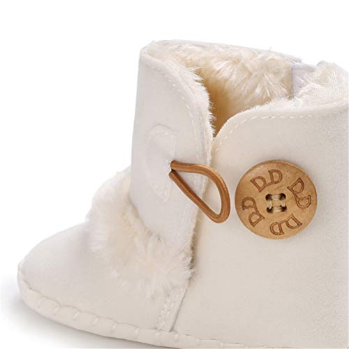 Botas de Bebés Unisexo Zapatos Primeros Pasos Invierno Soft Sole Botas Suaves de Nieve de Suela 0-18 Meses (0-6 Meses, Blanco, Tamaño de Etiqueta 11)