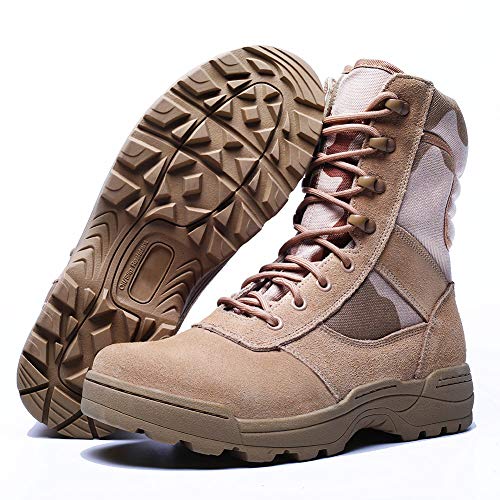 Botas de Combate Militar con Cremallera Lateral, Botas de Combate de Desierto para Hombres，Botas Jungle Combat, Zapatos de Trabajo y Seguridad (48 EU,Tan)