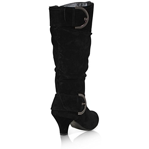 Botas de invierno para mujer de medio tacón y piel de becerro, con cremallera, a la altura de la rodilla, color Negro, talla 39 EU