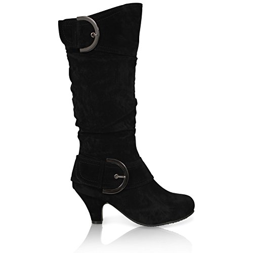 Botas de invierno para mujer de medio tacón y piel de becerro, con cremallera, a la altura de la rodilla, color Negro, talla 39 EU