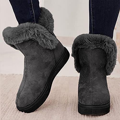 Botas de Mujer Invierno Cálido Nieves Botines Exterior Bota Antideslizante Zapatos de Mujer Tubo Corto de Ante Suela Gruesa Botas de Algodón Interiores Cálidas de Terciopelo Que Aumentan la Altura