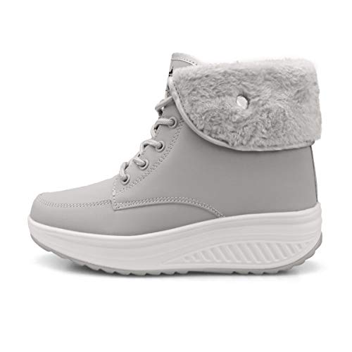 Botas De Nieve De Invierno Mujer Calientes Fur Botines Sneakers Zapatos de Plataforma de Cuña de Fitness Zapatos de Andar Impermeable Anti Deslizante Zapatos Gris Claro-Top（Piel Forrada） 40 EU