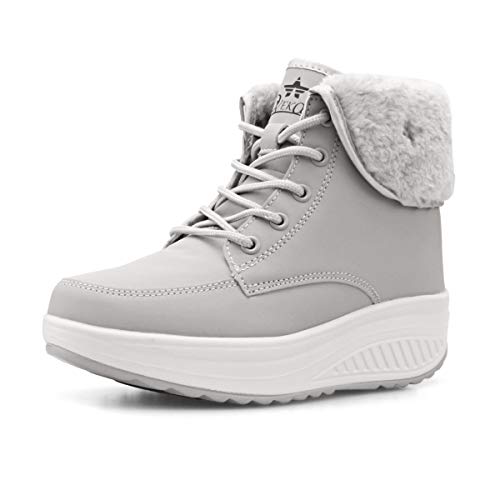 Botas De Nieve De Invierno Mujer Calientes Fur Botines Sneakers Zapatos de Plataforma de Cuña de Fitness Zapatos de Andar Impermeable Anti Deslizante Zapatos Gris Claro-Top（Piel Forrada） 40 EU