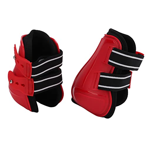 Botas de Tendón de Caballo, PU Rojo Amortiguador + Neopreno 2 Protectores de Pierna de Caballo para Proporcionar Apoyo(Patas traseras rojas, M)