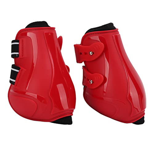 Botas de Tendón de Caballo, PU Rojo Amortiguador + Neopreno 2 Protectores de Pierna de Caballo para Proporcionar Apoyo(Patas traseras rojas, M)