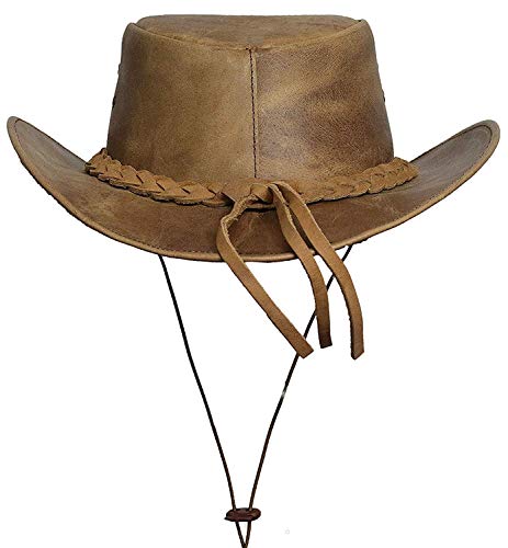 BRANDSLOCK Marcas de Bloqueo para Hombre Vintage Gran ala Vaquero Aussie Estilo Western Bush Hat con el cordón de Barbilla (L, Maroon)
