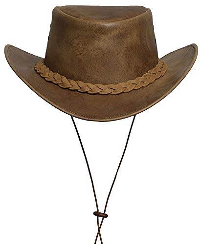 BRANDSLOCK Marcas de Bloqueo para Hombre Vintage Gran ala Vaquero Aussie Estilo Western Bush Hat con el cordón de Barbilla (L, Maroon)