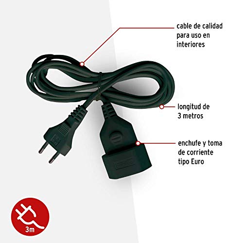 Brennenstuhl cable alargador de corriente de enchufe plano tipo euro (enchufe europeo, para interiores, cable plano de 3 m) negro