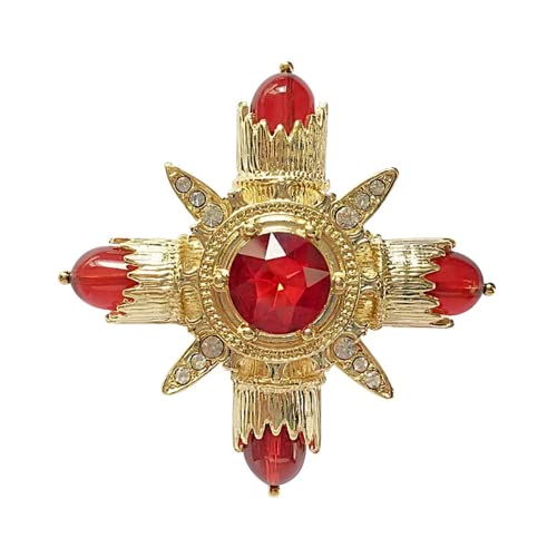 Broche de cristal rojo con diamantes de imitación brillantes accesorios para la capa de ramillete de las mujeres ramo de flores broche de cristal joyería vintage cruz broches estilo barroco