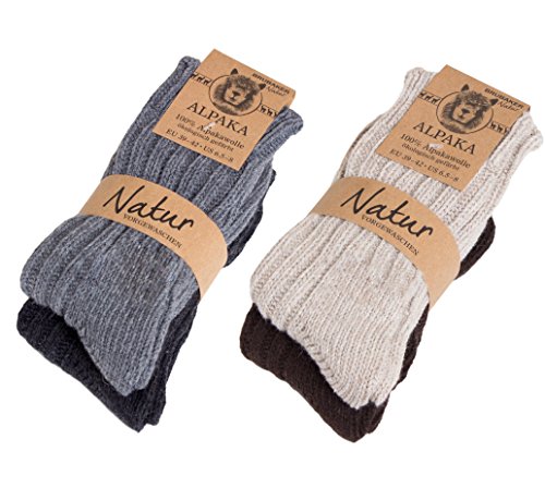 BRUBAKER 4 pares de calcetines para mujer de pura lana de alpaca - naturales y grises - tamaño 35/38