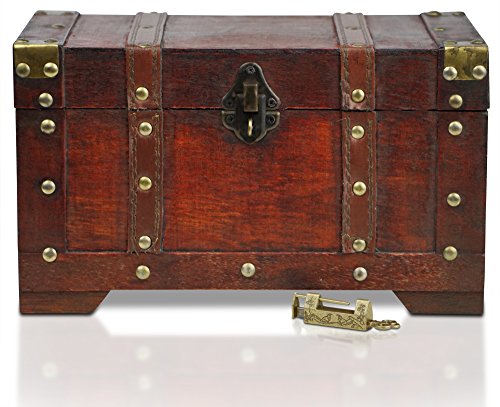 Brynnberg - Caja de Madera Cofre del Tesoro con candado Pirata de Estilo Vintage, Hecha a Mano, Diseño Retro 28x17x16cm