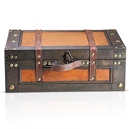 BRYNNBERG Caja de madera "Marco 38x27x14cm" - Cofre del tesoro pirata de estilo vintage - Hecha a mano - Diseño retro - joyero - con candado