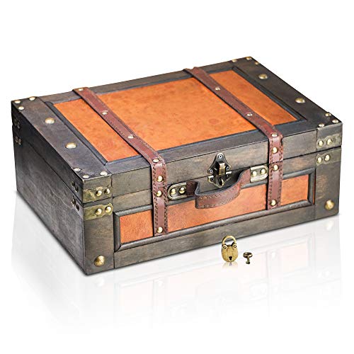 BRYNNBERG Caja de madera "Marco 38x27x14cm" - Cofre del tesoro pirata de estilo vintage - Hecha a mano - Diseño retro - joyero - con candado