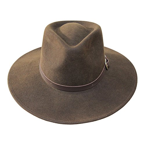 B&S Premium Lewis - Sombrero de ala Ancha Fedora - 100% Fieltro de Lana - Resistente al Agua - Banda de Piel - Marron Oscuro 58cm