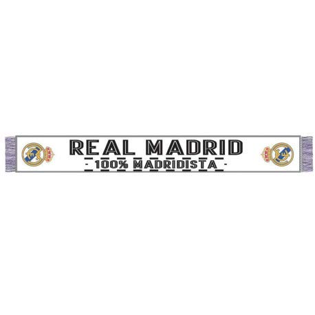 Bufanda oficial del Real Madrid. Modelo 100% Madridista. Escudo bordado. Producto con licencia original. Color blanco negro