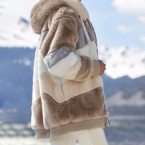 Buhui Abrigo de forro polar para mujer, con bolsillos delanteros abiertos, chaqueta de sherpa esponjosa, sudadera con capucha con cordón, chaqueta de felpa con cremallera