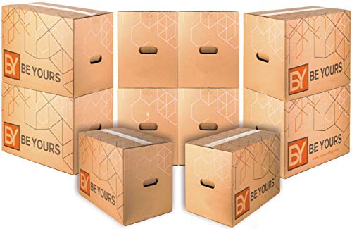 BY BE YOURS Pack 10 Cajas Cartón Mudanza Grandes con asas - 50x30x30 cm en Cartón Doble - Cajas Mudanza Ultra Resistentes - Fabricadas en España