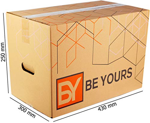 BY BE YOURS Pack 20 Cajas Cartón Mudanza con Asas - 43x30x25 cm - Cajas Mudanza Ultra Resistentes - Fabricadas en España