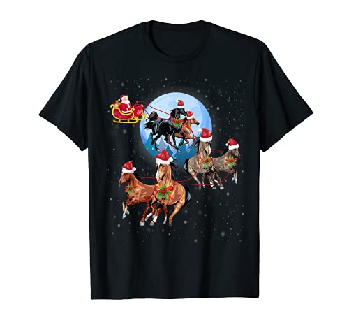 Caballo Dibujado Trineo Montar Santa Claus Navidad Caballos Divertidos Camiseta