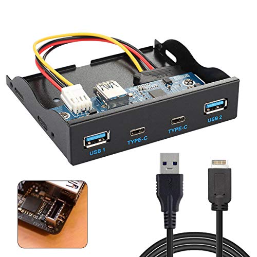 Cablecc Cable de panel frontal USB 3.1 a USB-C y USB 3.0 HUB de 4 puertos Panel frontal de placa base para 3.5 pulgadas