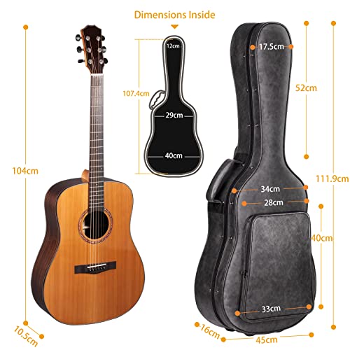 CAHAYA Estuche Guitarra Acústica Acolchada de 20mm Impermeable Fácil de Limpiar Funda Rígida para Guitarra Clasica Acústica Española 40 41 Pulgadas Color Negro Modelo CY0235