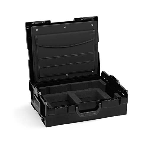 Caja de herramientas vacía de plástico | L BOX 136 (negro), incluye inserto para portátil y tarjeta de documentos, caja de herramientas grande vacía | bolsa alternativa para portátil