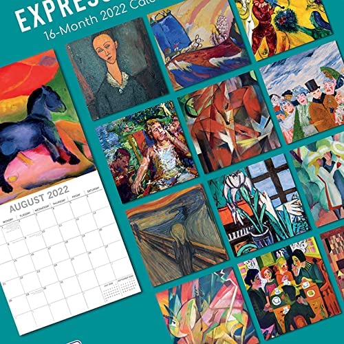 Calendario de pared cuadrado 2022 – expresionistas, vista mensual, 12 x 12 pulgadas, 16 meses, tema de arte y antigüedades, incluye 180 pegatinas recordatorias
