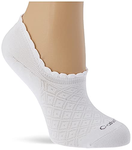 Calvin Klein Diamond Women's No Show Socks 2 Pack Footie, Blanco, Talla única para Mujer