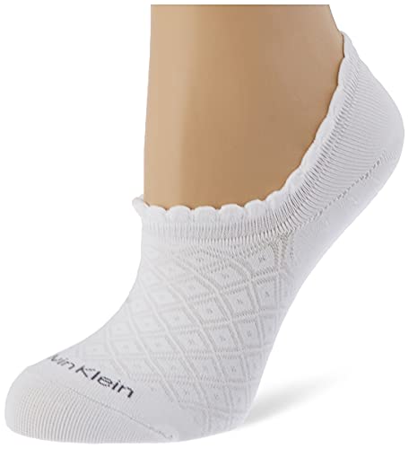 Calvin Klein Diamond Women's No Show Socks 2 Pack Footie, Blanco, Talla única para Mujer