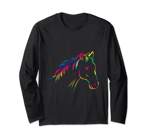 Camiseta colorida del arte de los caballos del montar para la gente que ama los caballos Manga Larga