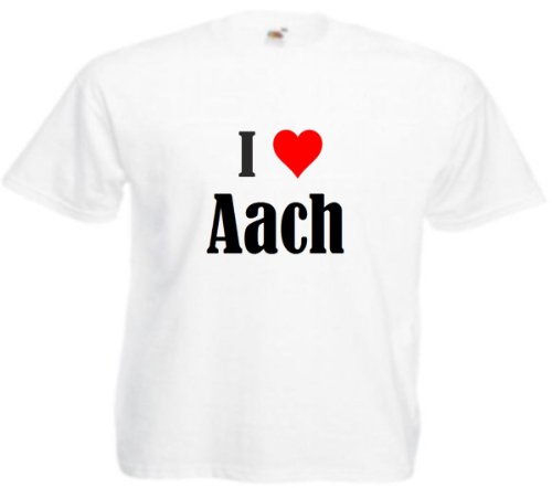 Camiseta con texto "I Love Aach para mujer, hombre y niños en los colores negro, blanco y rosa. Blanco XXXL