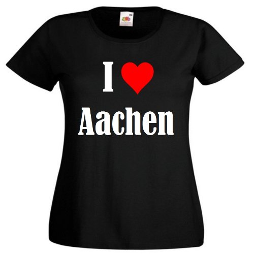 Camiseta con texto "I Love Aachen para mujer, hombre y niños en los colores negro, blanco y rosa. Negro 10 años