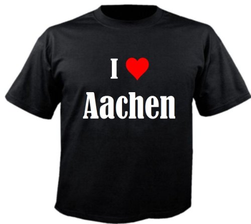 Camiseta con texto "I Love Aachen para mujer, hombre y niños en los colores negro, blanco y rosa. Negro 10 años