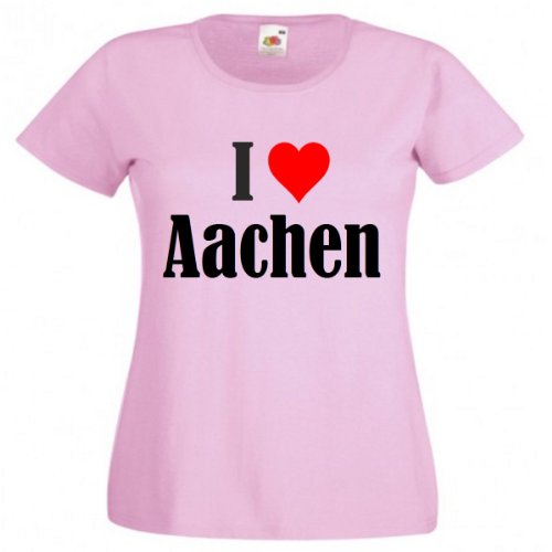 Camiseta con texto "I Love Aachen para mujer, hombre y niños en los colores negro, blanco y rosa. rosa XXL
