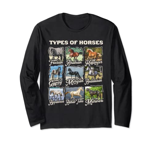 Camiseta de caballo Tipos de razas de caballos Cabalgata Manga Larga