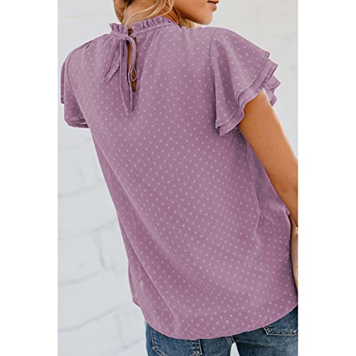 Camiseta De Gasa De Color SóLido De Verano para Mujer, Camiseta Holgada con Cuello Redondo, Camiseta De Manga Corta