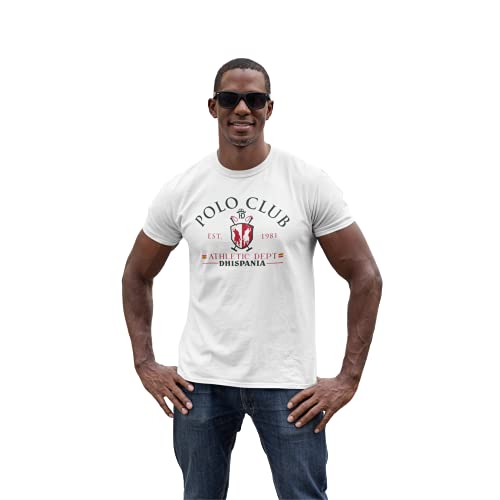 Camiseta de Hombre Manga Corta 100% algodón Modelo Polo Bandera de España (Blanco, M, m)